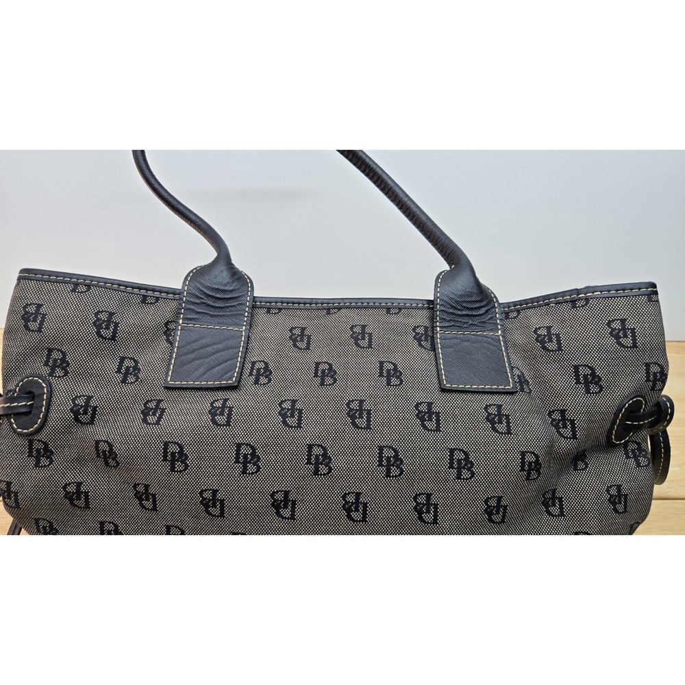 Vintage Dooney & Bourke  Signature Monogram Canvas Tote Bag Black/Grey,‎ Medium - Picture 8 of 16